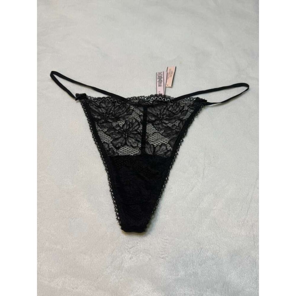 Victoria's Secret Black Floral Lace String Thong Panty NWT XXL